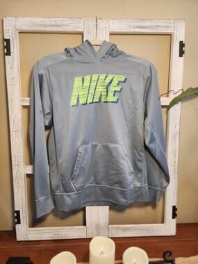 Nike Therma-FIT Hoodie XL Gray Neon Green Athletic Pullover Sweatshirt